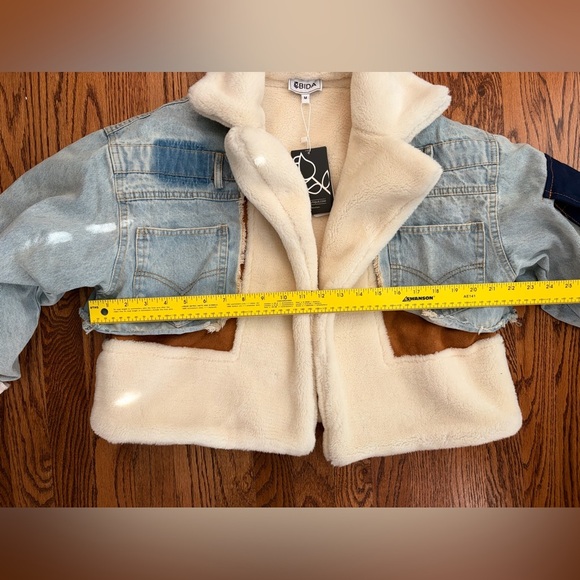 Bida Women’s Vegan Sherpa Patchwork Colorblock Faux Suede Denim Jacket Med NWT - Picture 9 of 9